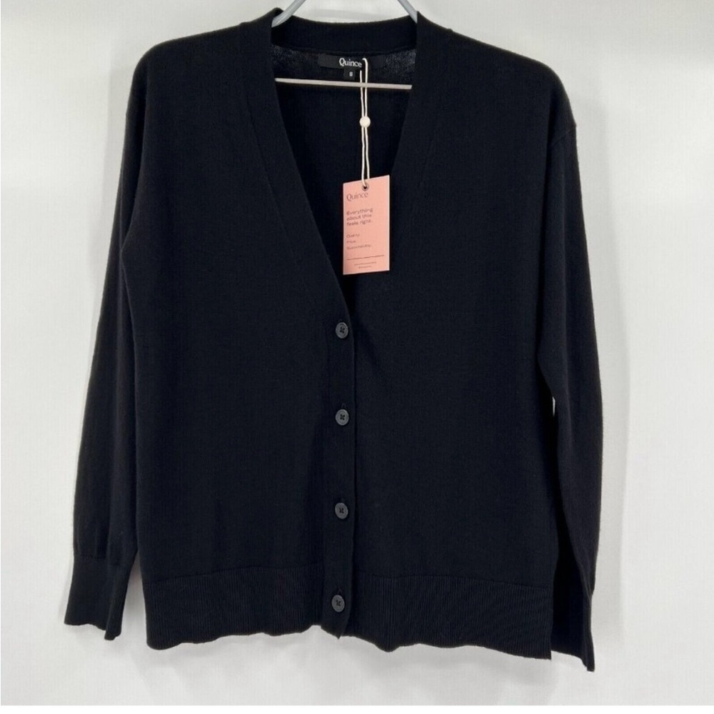 Quince Women's Lightweight Black Cotton Cashmere V-Neck Cardigan
Sweater S NWT
